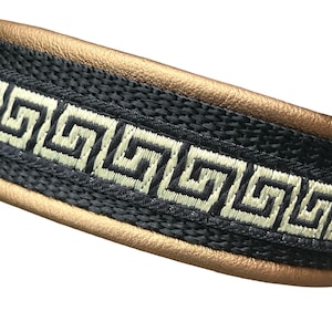 Hundehalsband Griechenland, griechischer Schlüssel, Leder, verstellbar mit Metallschnalle in bronze antik, mit Personalisierung verfügbar, Name Telefonnummer
