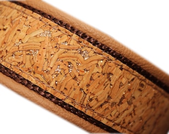 Dog Collar Cork Leather, Martingale Limited Slip, Sparkly Silver