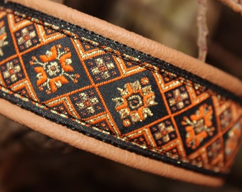 Dog Collar Leather Orange Brown, Sparkly, Quick Release Buckle, Design your own dogsartcollars