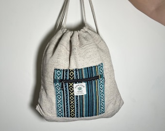 Handmade Hemp Drawstring Bag | Travel Gym Sack