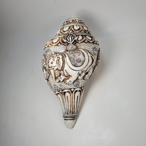 Vintage Conch Shell | Elephant design conch shell | Antique Style Conch Shell | Tibetan Buddhist Ritual Object | Musical Instrument