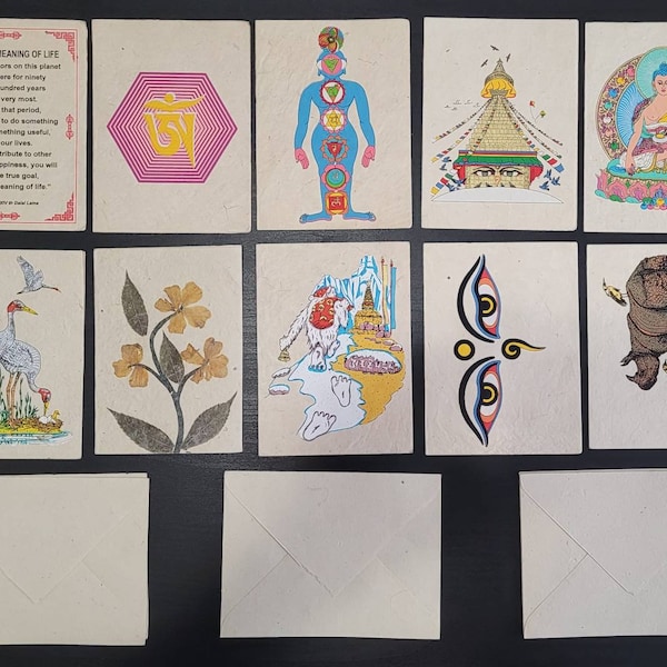 Papier Lokta Cartes de vœux | Cartes en papier faites à la main | Cartes de vœux bouddhistes |