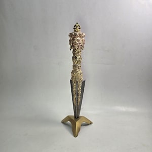 3 metal Phurba with stand | 7 inch phurba | Tibetan ritual phurba | Phurba | Buddhist Phurba