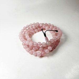 Mala de cuarzo rosa / 108 cuentas Mala de cuarzo rosa / Mala tibetano /