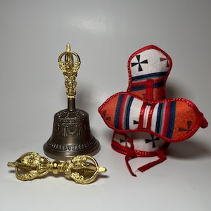 Medium sized special bell & vajra | 5 metal bell dorje | Buddhist bell and vajra | Tibetan bell dorje |