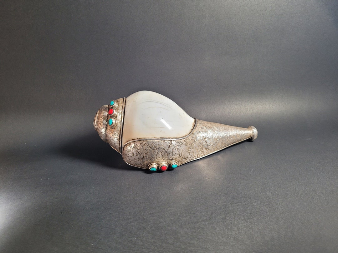 Religious Conch Shell Silver Conch Shell | Turquoise Coral, Religious Decor - Etsy