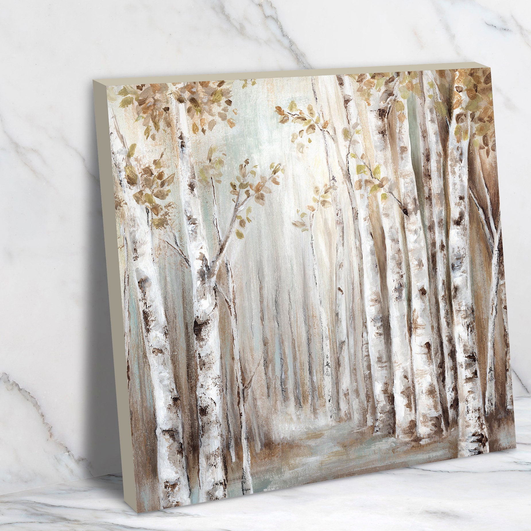 White Birch Treescape Canvas Impressionist Wall Art Sunset Etsy 日本