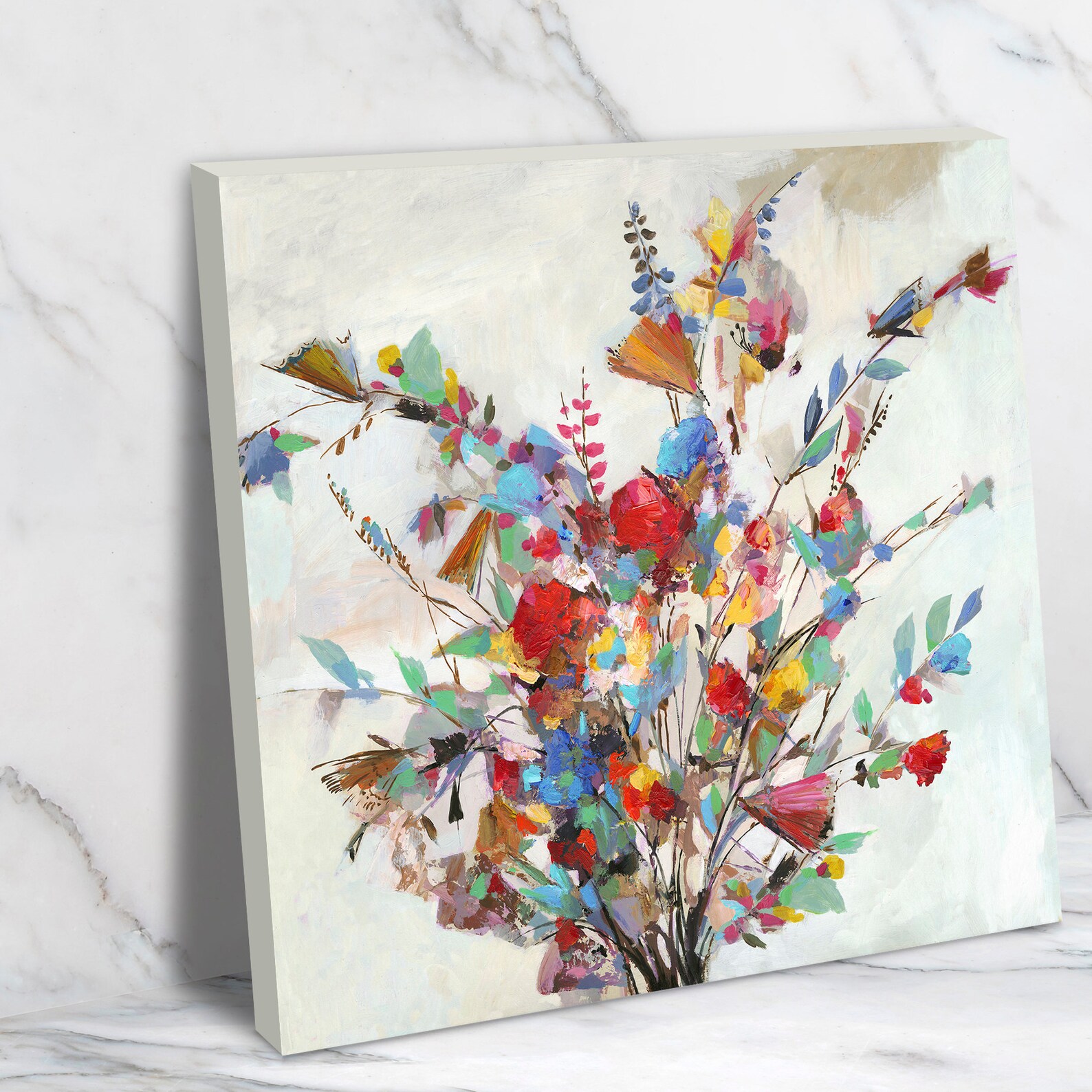 Modern Flower Wall Art Floral Painting Red and Blue Flower Etsy