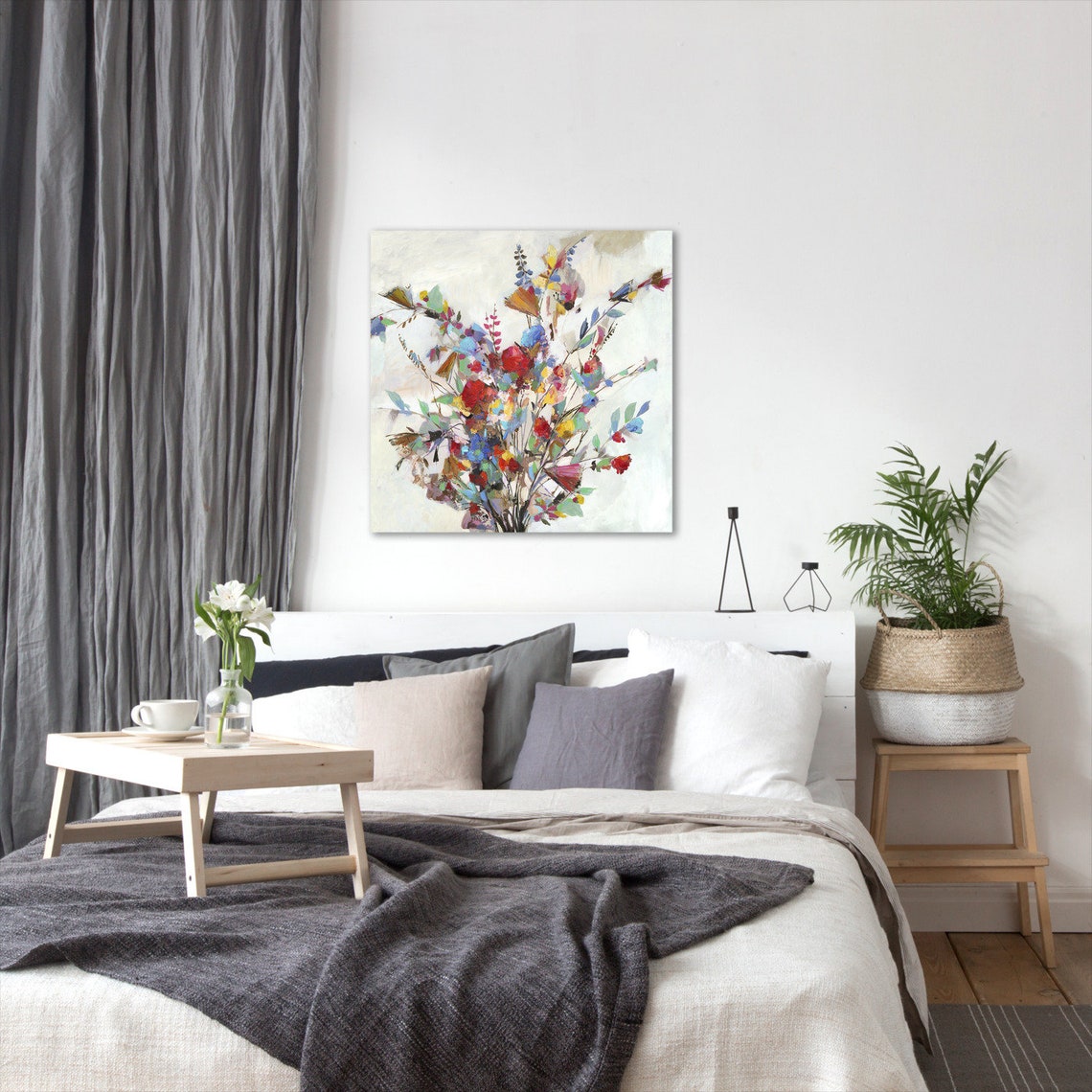 Modern Flower Wall Art Floral Painting Red and Blue Flower Etsy