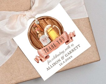 Oktoberfest Favor Tag for Couples Shower | Editable Template | Brewery Themed Bridal Shower Sticker, Printable Fall Beer Themed Tag  #100 BS
