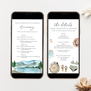 Lake Bachelorette Itinerary Digital Template, Hens, Mountain Bachelorette, Wedding, Birthday Camping, Weekend Schedule, Text Itinerary