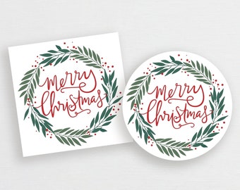 Printable Merry Christmas Wreath Tag or Sticker, Christmas Cookie Tag, Christmas Gift, Christmas Tag, Christmas Gift, #913CP CHR