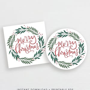 Etichetta o adesivo stampabile con ghirlanda di buon Natale, etichetta per biscotti di Natale, regalo di Natale, etichetta di Natale, regalo di Natale, #913CP CHR