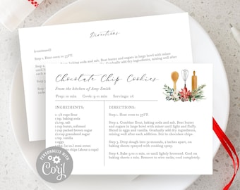 Christmas Recipe Card, Winter Recipe Card, 4x6 Cookie Exchange Printable, Baking Editable Template, Recipe Exchange, Whisk Recipe Card WA2