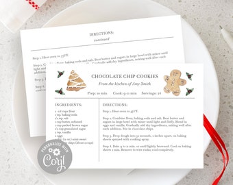 Editable Christmas Recipe Card, Christmas Cookie Shower Recipe, Cookie Exchange Printable, Holiday Recipe #46RC CHR