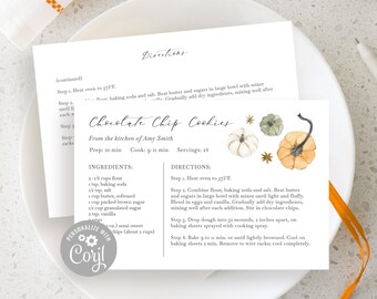 Editable Thanksgiving Recipe Card, Fall Recipe, Pumpkin Exchange Printable, Recipe #113RC