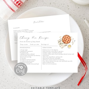 Cartão de receita editável, cartão de receita de torta, troca de torta 4x6 para impressão, modelo editável de panificação, troca de receitas, cartão de receita de panificação, cereja RC