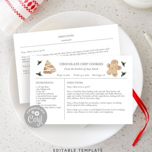 Editable Christmas Recipe Card, Christmas Cookie Shower Recipe, Cookie Exchange Printable, Holiday Recipe #46RC CHR