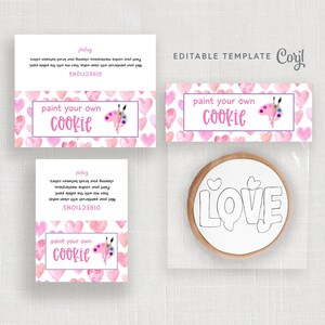 San Valentino modificabile dipingi il tuo modello topper per borsa dei biscotti, istruzioni per i cookie PYO modello modificabile, attività per feste per bambini #950 CP PYO