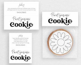 Printable Paint Your Own Cookie Bag Topper Template, Black and White Simple PYO Cookie Instructions, Kids Party Activity #958CP PYO