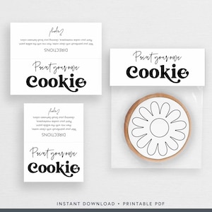 Modello stampabile dipingi il tuo sacchetto di biscotti, istruzioni semplici per biscotti PYO in bianco e nero, attività per feste per bambini #958CP PYO