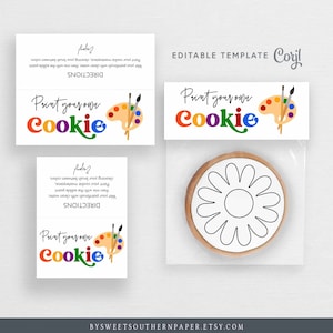 Modello modificabile dipingi il tuo sacchetto di biscotti, semplici istruzioni per i biscotti PYO, attività per feste per bambini #958CP PYO