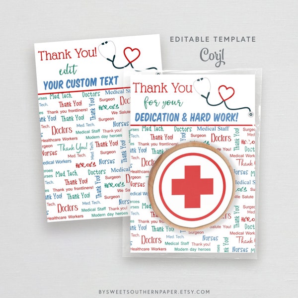 Editable Healthcare Worker Cookie Card, Printable Nurse Thank You Cookie Packaging, Medical Professional Appreciation Gift #120CP