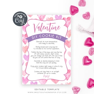 Modello modificabile di istruzioni per il kit di biscotti fai da te di San Valentino, istruzioni per i biscotti di San Valentino, decora la tua attività del cuore #950CP VDAY