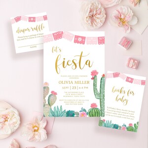 Let&#39;s Fiesta Baby Shower EDITABLE TEMPLATE, Fiesta Books for Baby Card Printable, Diaper Raffle, Taco Bout a Baby #003BS