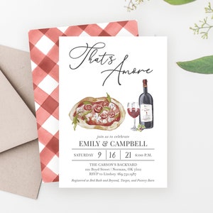 That&#39;s Amore Couples Shower Invitation, Pizza and Wine Printable Editable Template, Birthday Invitation, Custom Engagement Party, #655-BS