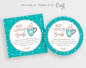Editable Hot Chocolate Bomb Tag or Sticker, Hot Cocoa Bomb Favor Tag, Pink Christmas, Printable Template  #943CP CB
