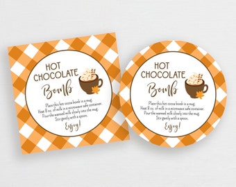 Printable Hot Cocoa Bomb Tag or Sticker, Fall Hot Chocolate Bomb, Thanksgiving Bomb Party Favor, Buffalo Plaid, #906CP CB