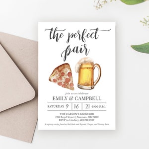 The Perfect Pair Couples Shower Invitation, Pizza and Beer Printable Editable Template, Brewery Wedding Shower, Engagement Party, #655-BS