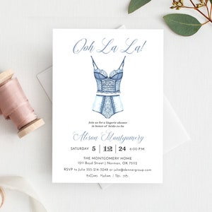 Ooh La La Lingerie Bridal Shower Invitation, Editable, Printable Lingerie Wedding Shower Template, Panty Bridal Brunch, Dusty Blue 134BS