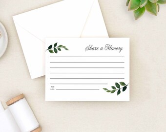 Greenery Share a Memory Card | Editable Funeral Card for Male | Printable Memorial Service | Neutral Leaves | Memorial Notecard | Cameron