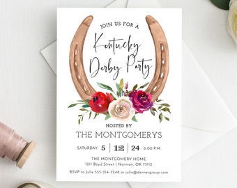 Kentucky Derby Party Invitation, Editable Derby Party InviteS, Printed Derby Party Invite, Derby Horse Bridal Shower Invitation, DERBY1