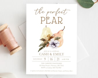 The Perfect Pear Couples Shower Invitation, Printable Editable Template, Wedding Shower, Perfect Pair, Custom Fall Bridal, #655-BS