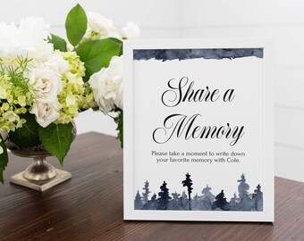 Printable Share a Memory Funeral Sign Template | Printable Memory Card | Trees Male Memorial Service | Share a Memory Cole | Outdoorsman