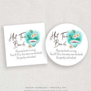 Etiqueta o pegatina de bomba de equipo caliente imprimible, bomba de té caliente de flores, etiqueta de globo de té PDF, manzanilla #956CP HTB