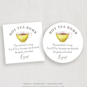Printable Hot Team Bomb Tag or Sticker, Hot Tea Bomb, Lemon Tea Globe Tag, Printable PDF #955CP HTB