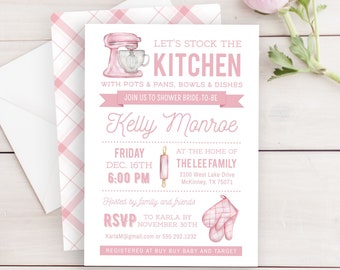 Stock the Kitchen Shower Editable Template, Printable Wedding Shower Template, Whisked Away, Pink Kitchen Bridal Shower, Modern Baking #615