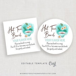 Editable Hot Team Bomb Tag or Sticker, Flower Hot Tea Bomb, Tea Globe Tag Template #956CP HTB