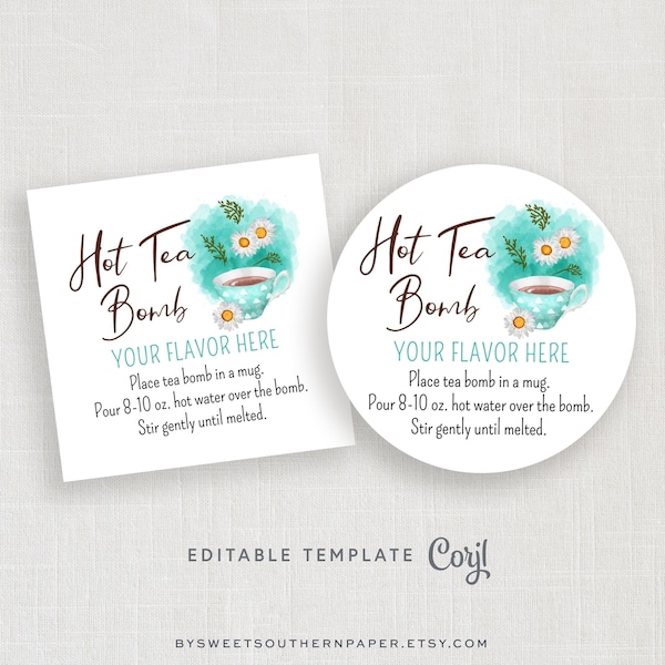 Editable Hot Team Bomb Tag or Sticker, Flower Hot Tea Bomb, Tea Globe Tag Template #956CP HTB