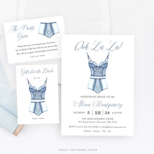 Ooh La La Lingerie Bridal Shower Invitation Set | Editable Template, Printable Lingerie Shower and Size Card Insert, The Panty Game #134BS