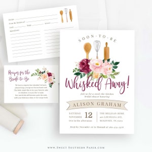 Fall Whisked Away Bridal Shower Invitation Set | Editable Template, Printable Kitchen Shower Invite and Recipe Card Insert, Fall 006 WA2