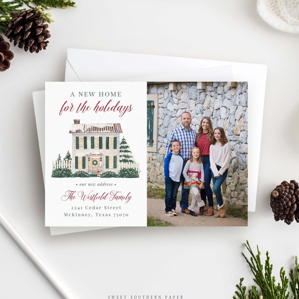 House New Address Christmas Photo Card | Editable Template | Moving Announcement, Printable Change of Address, Holiday We've Moved 924NH