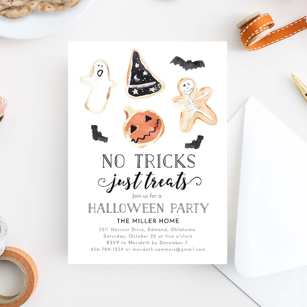 Halloween Party Invitation | No Tricks, Just Treats Printable | Editable Template | Halloween Invite Editable | Halloween Cookie Party #035
