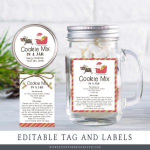 Editable Holiday Cookie in a Jar Instructions Label, Christmas Baking Tag, Printable Recipe Tag for Mason Jar, Kids Cookies in a Jar CIJ