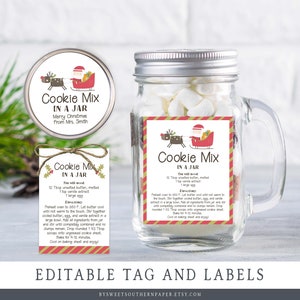 Editable Holiday Cookie in a Jar Instructions Label, Christmas Baking ...