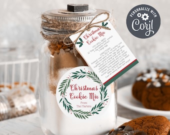 Christmas Cookie in a Jar Instructions Tag and Sticker | Editable Template | Cookie Mix Label, Printable Cookie Gift Tag, DIY Gift #913 CIJ